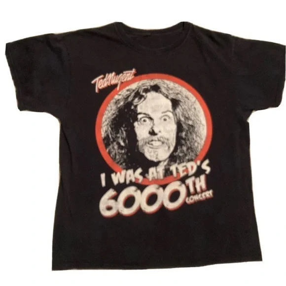 Ted Nugent 6000th Detroit Rock Tee Concert 2008 Black T-Shirt Size L Men’s Faded - Picture 2 of 9